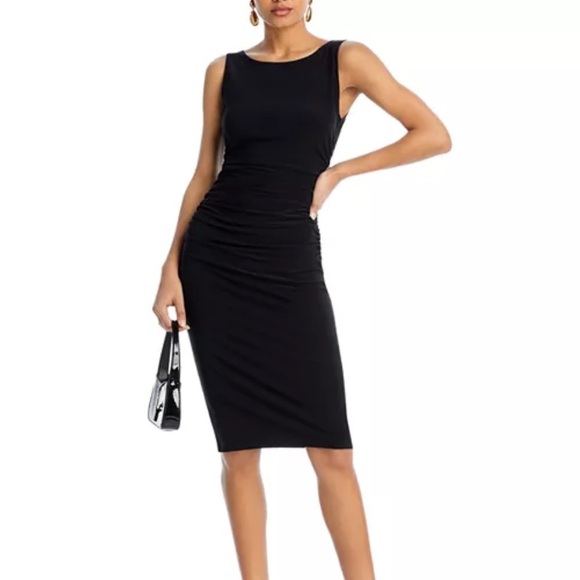 Norma Kamali KamaliKulture Shirred Waist Dress in "Solid Black" Size M - Picture 1 of 15